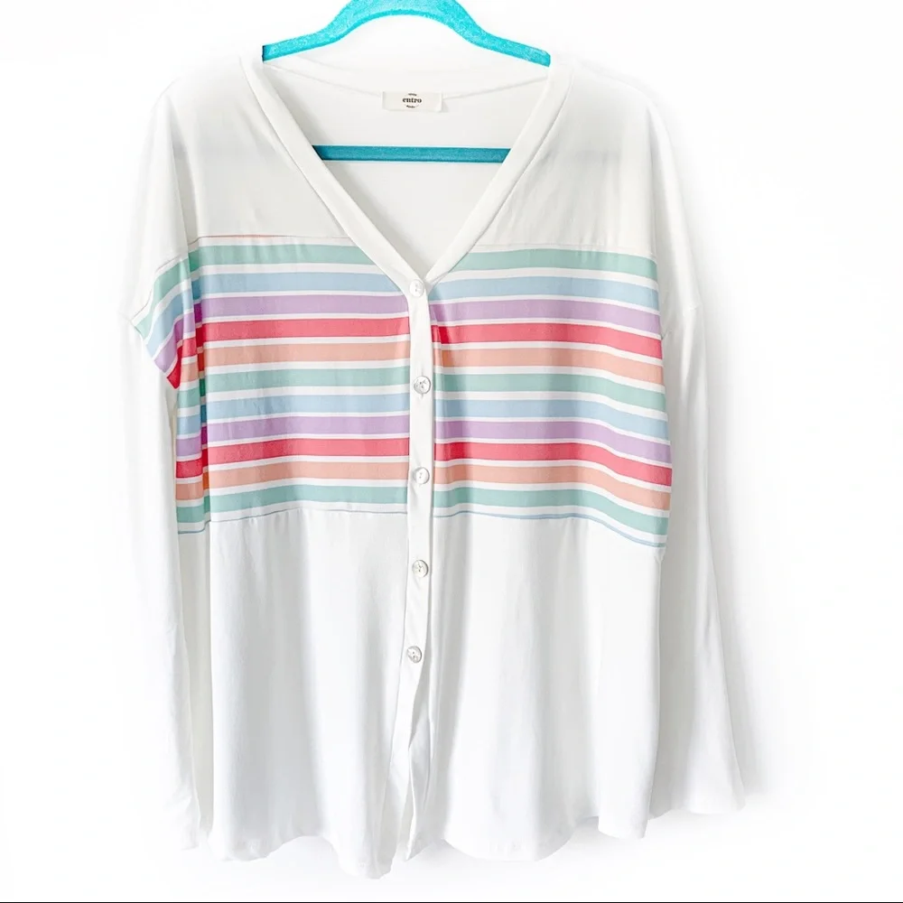 NWT Entro | Stripped Long Sleeve Button - Picture 3 of 7